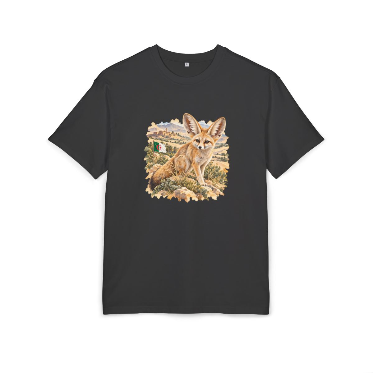 Algeria Heritage Oversized T-Shirt front in Black; original Printify mockup