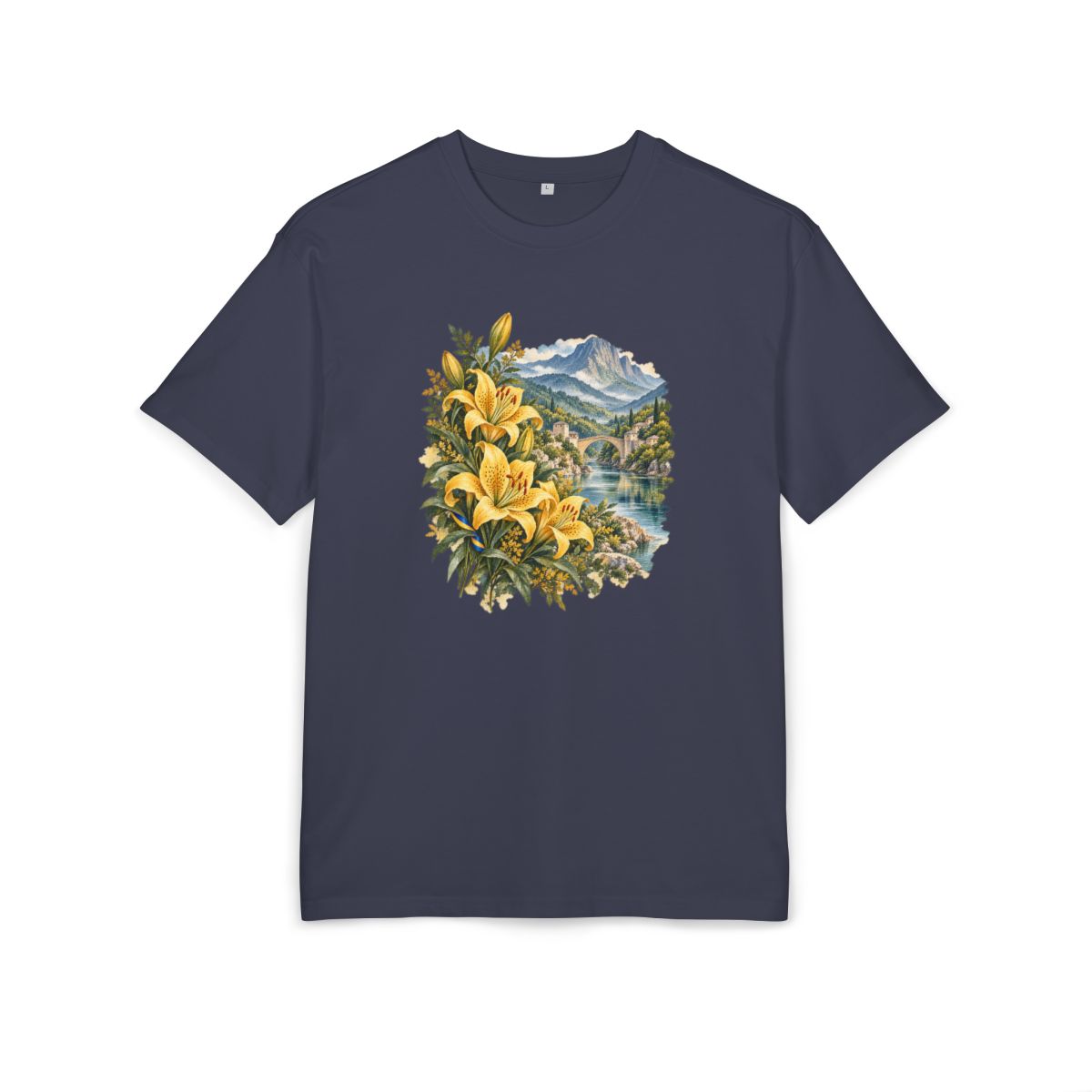 Bosnia and Herzegovina Heritage Oversized T-Shirt front in Navy; original Printify mockup