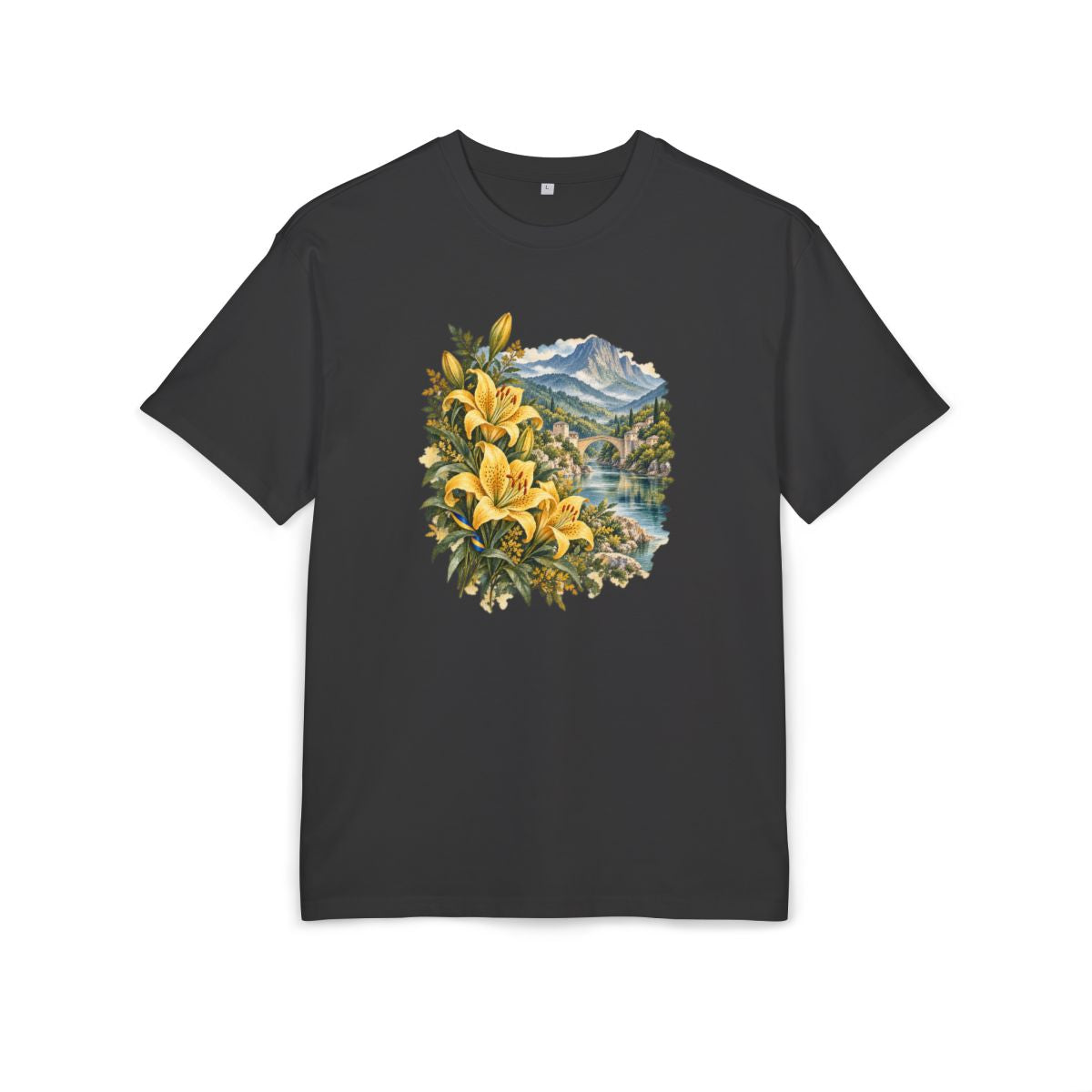 Bosnia and Herzegovina Heritage Oversized T-Shirt front in Black; original Printify mockup