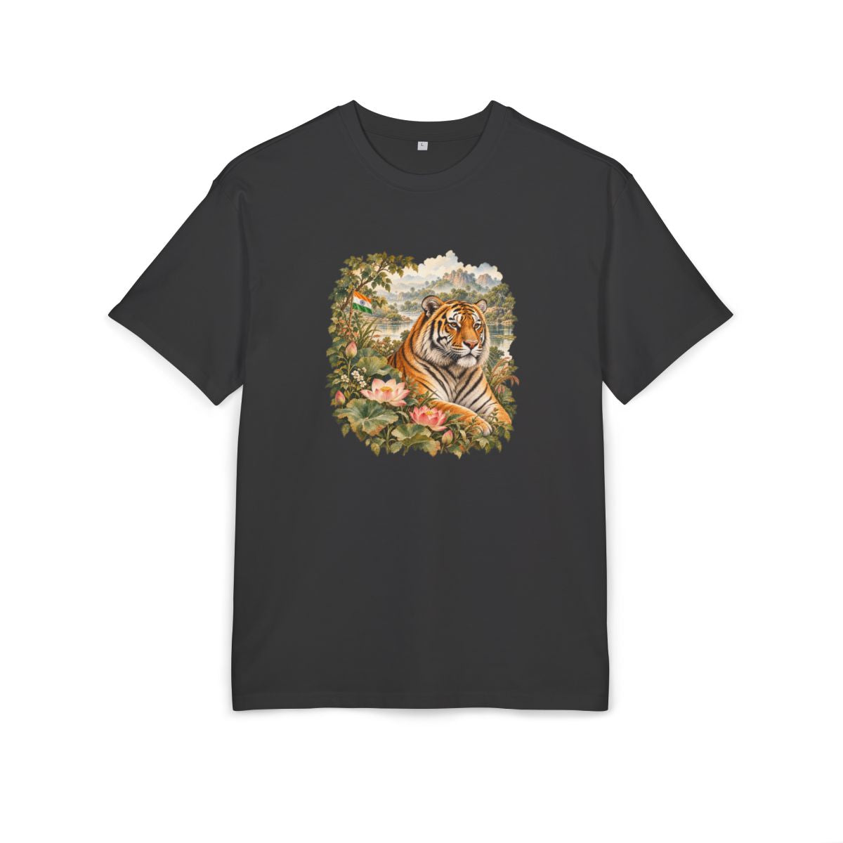 India Heritage Oversized T-Shirt front in Black; original Printify mockup