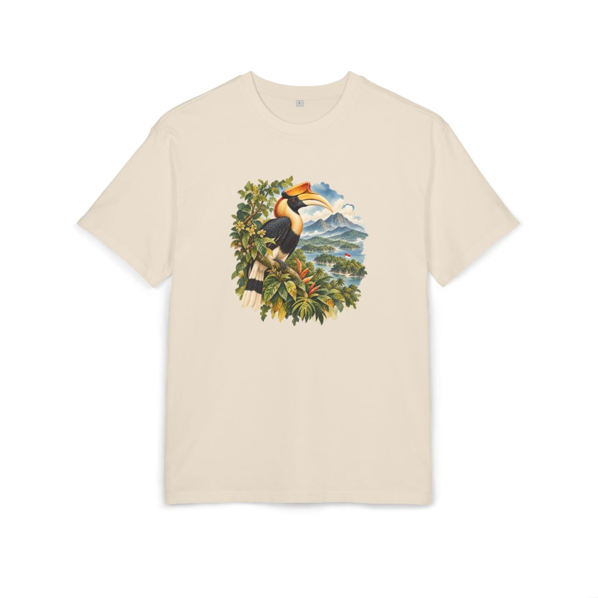 Indonesia Heritage Oversized T-Shirt front in Sand; original Printify mockup