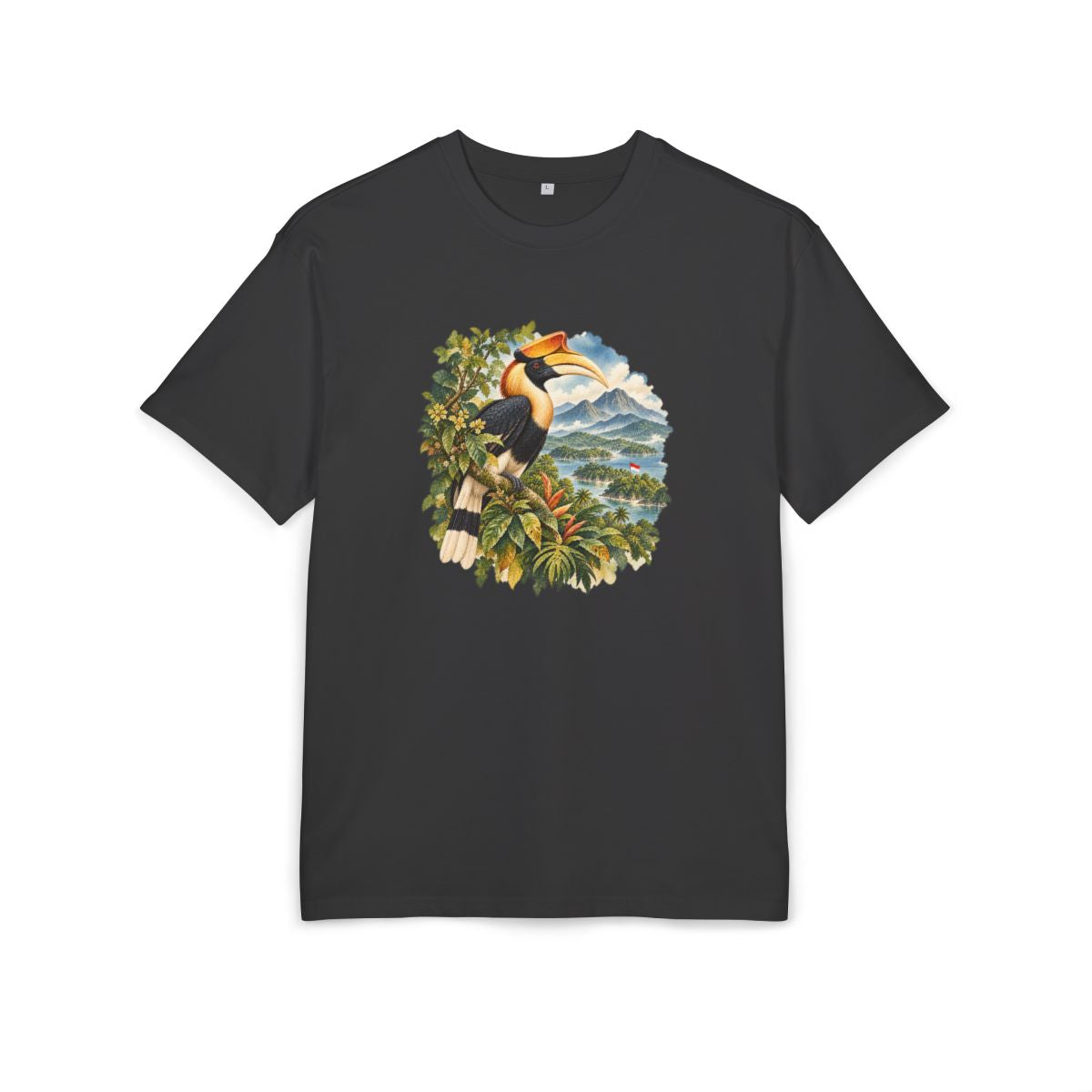Indonesia Heritage Oversized T-Shirt front in Black; original Printify mockup