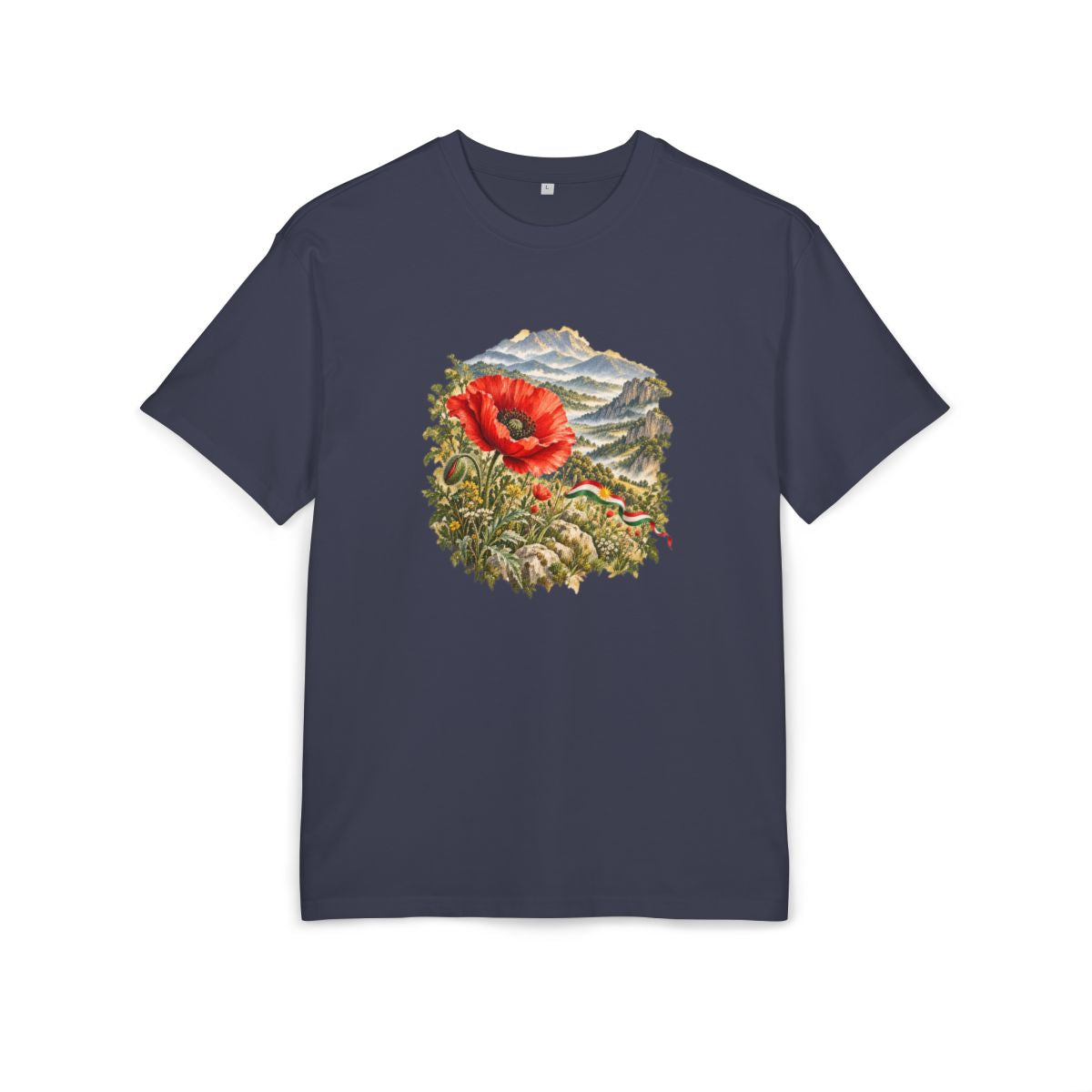 Kurdistan Heritage Oversized T-Shirt front in Navy; original Printify mockup