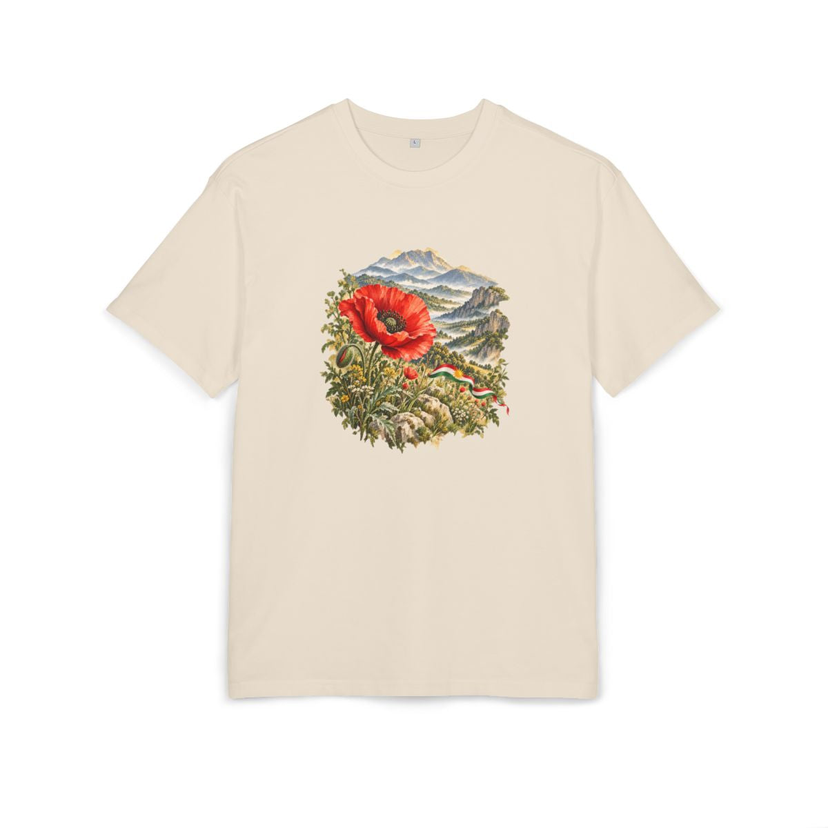 Kurdistan Heritage Oversized T-Shirt front in Sand; original Printify mockup