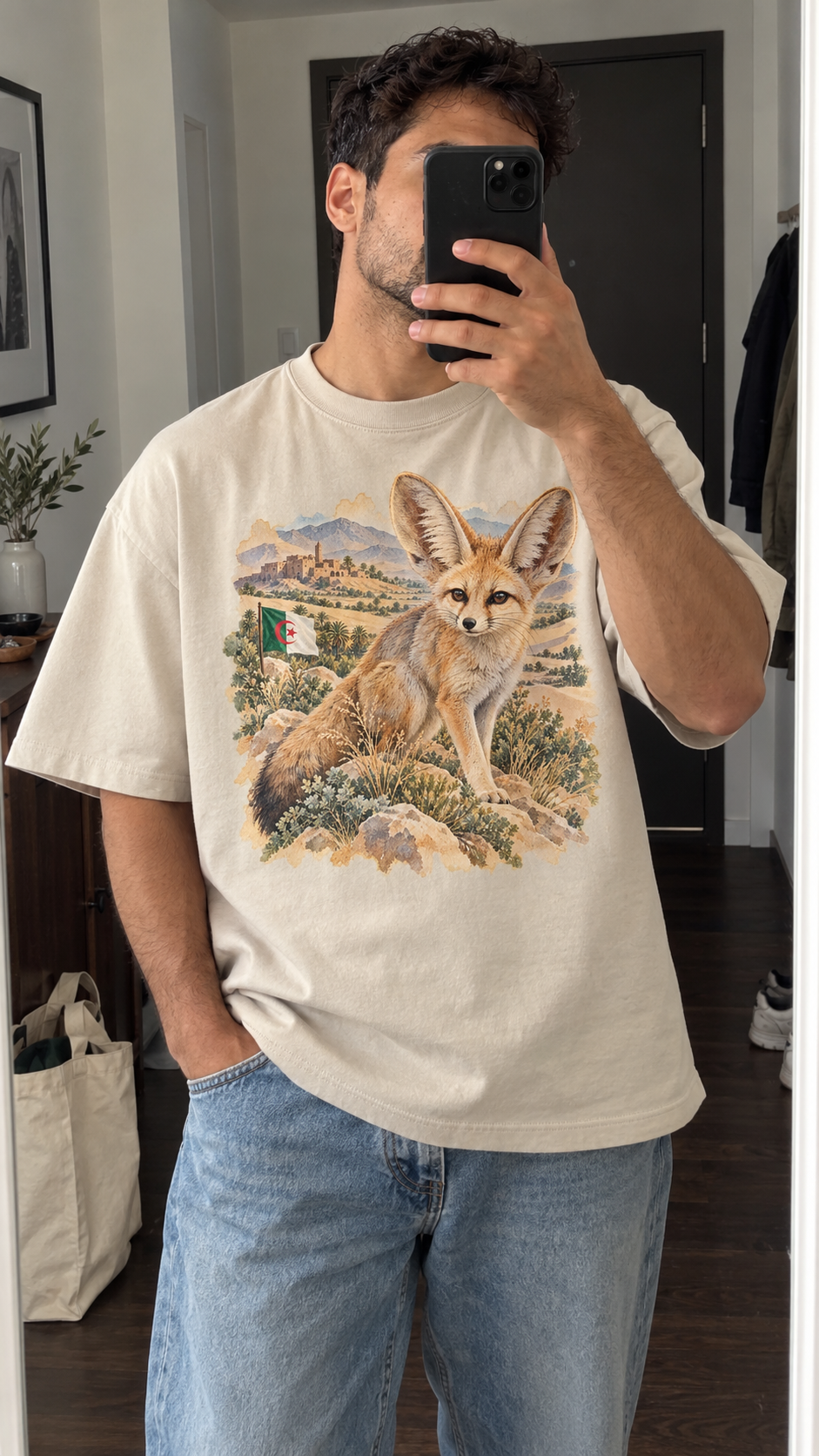AI generated algeria Heritage T-Shirt casual mirror selfie mockup