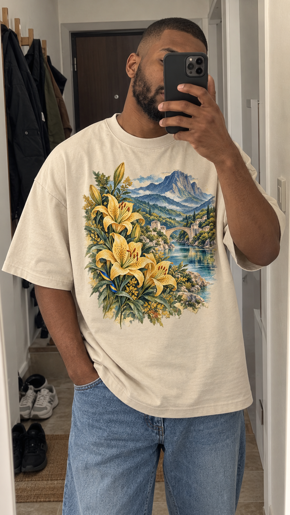 AI generated bosnia Heritage T-Shirt casual mirror selfie mockup