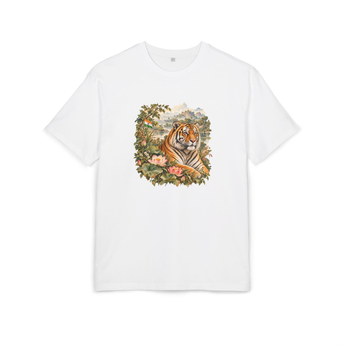 India Heritage Oversized T-Shirt front in White; original Printify mockup