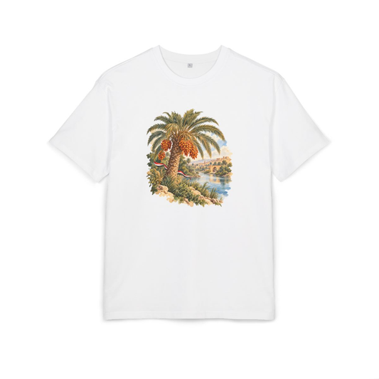 Iraq Heritage Oversized T-Shirt front in White; original Printify mockup