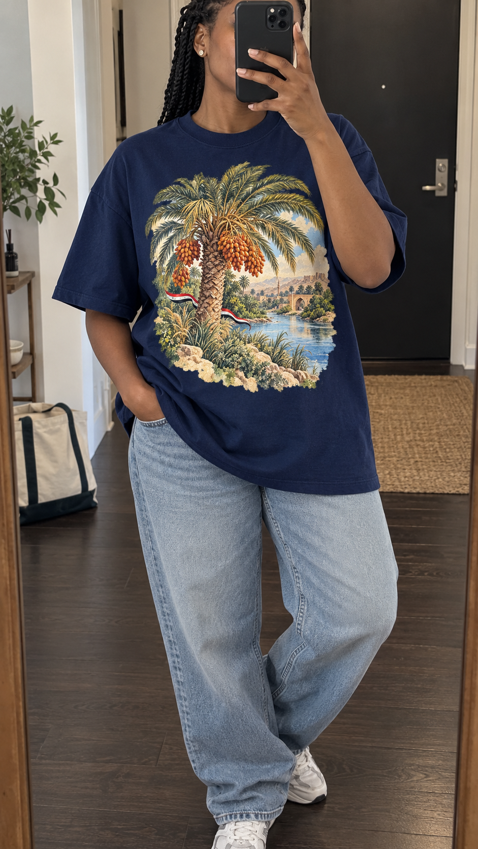 AI generated iraq Heritage T-Shirt casual mirror selfie mockup