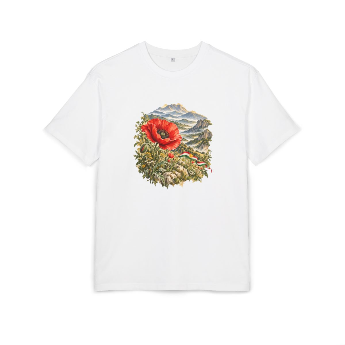 Kurdistan Heritage Oversized T-Shirt front in White; original Printify mockup