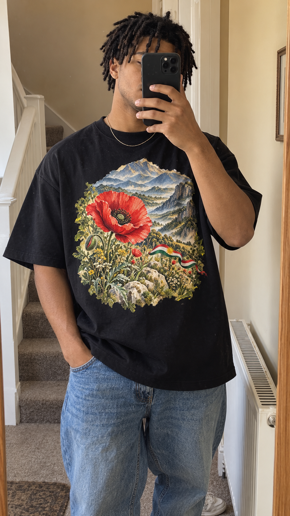 AI generated kurdistan Heritage T-Shirt casual mirror selfie mockup