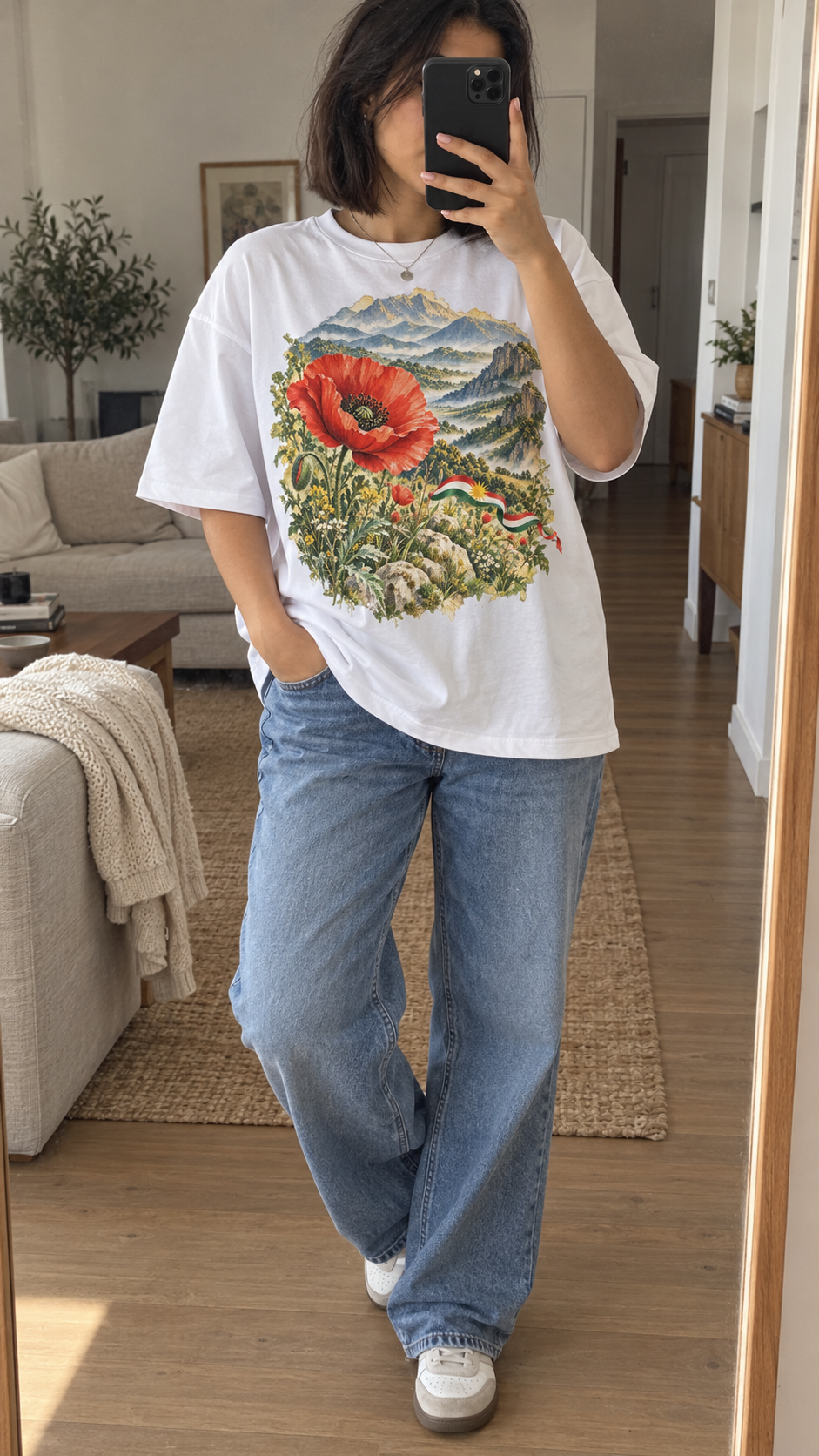 AI generated kurdistan Heritage T-Shirt casual mirror selfie mockup
