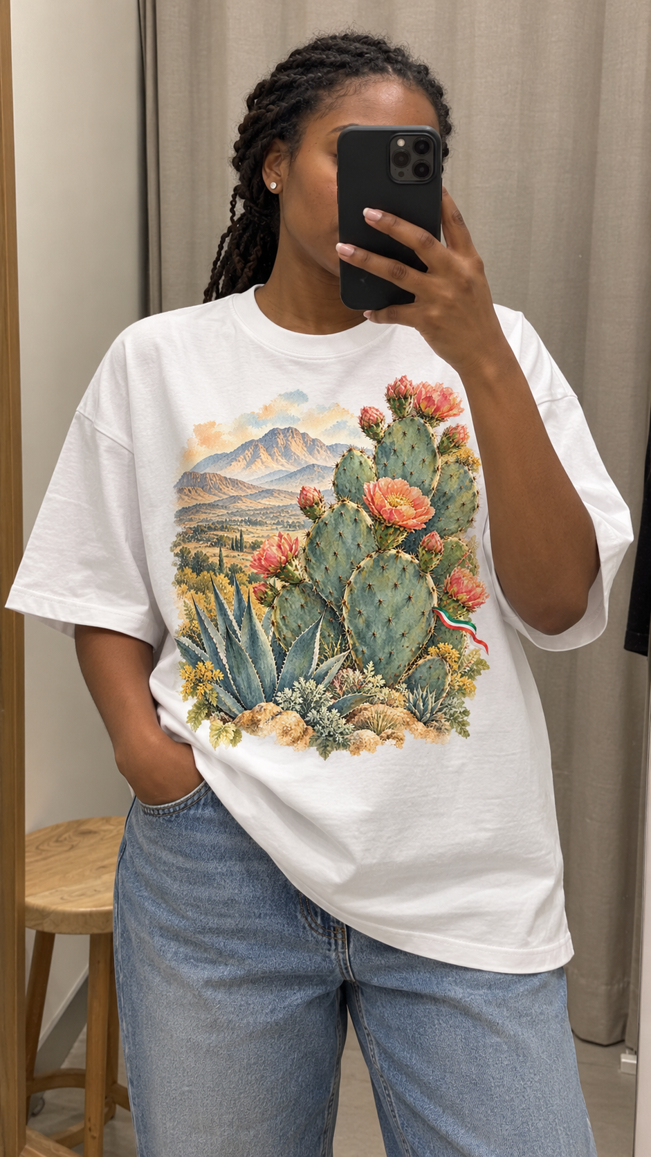 AI generated mexico Heritage T-Shirt casual mirror selfie mockup