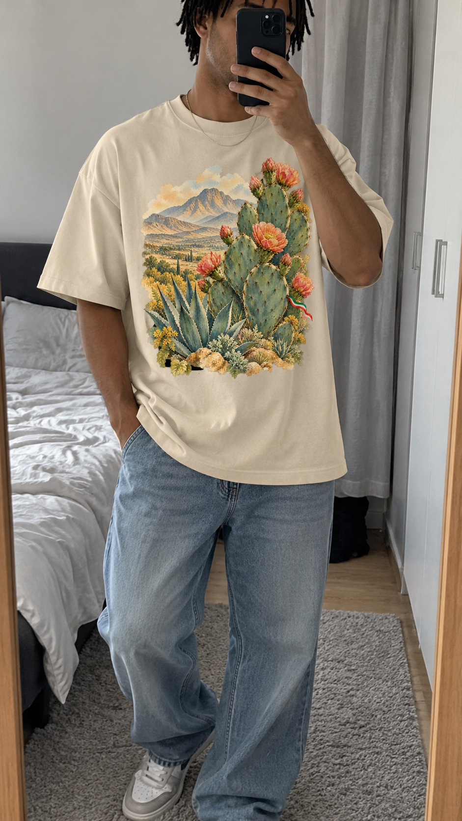 AI generated mexico Heritage T-Shirt casual mirror selfie mockup