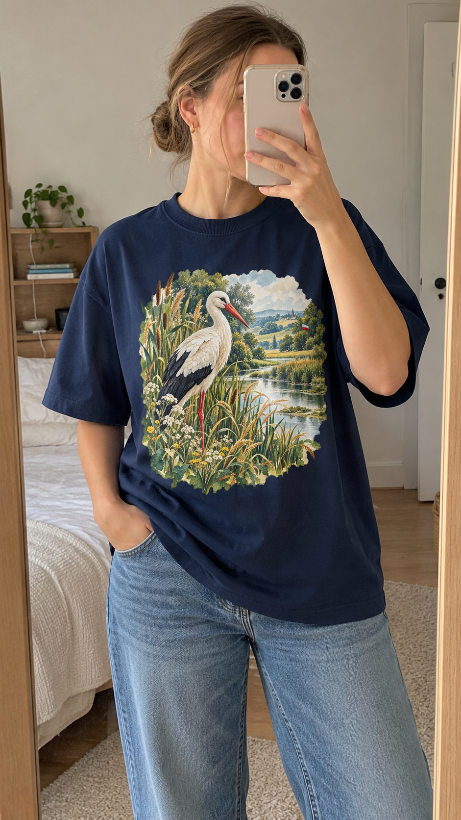AI generated poland Heritage T-Shirt casual mirror selfie mockup