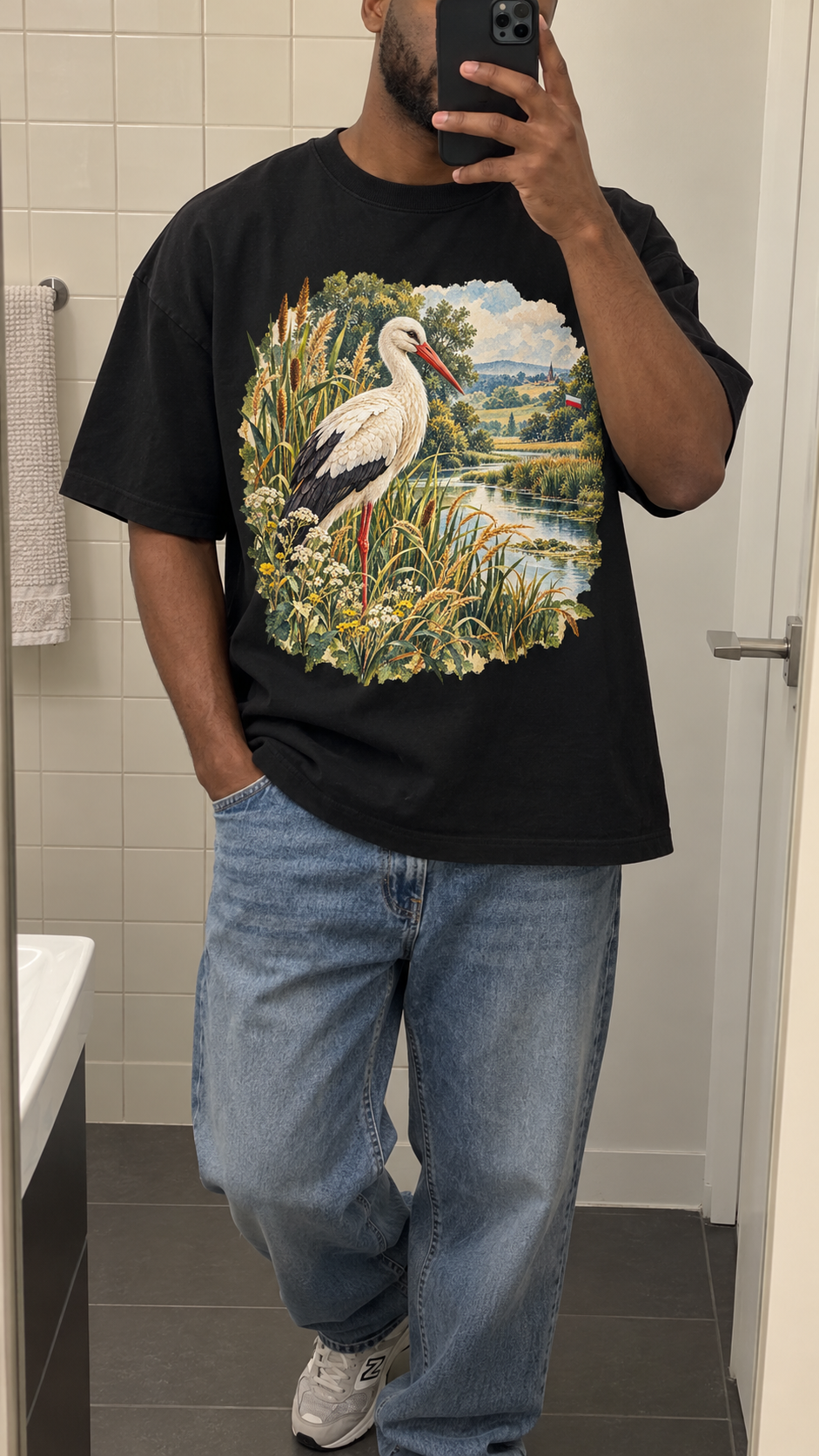 AI generated poland Heritage T-Shirt casual mirror selfie mockup