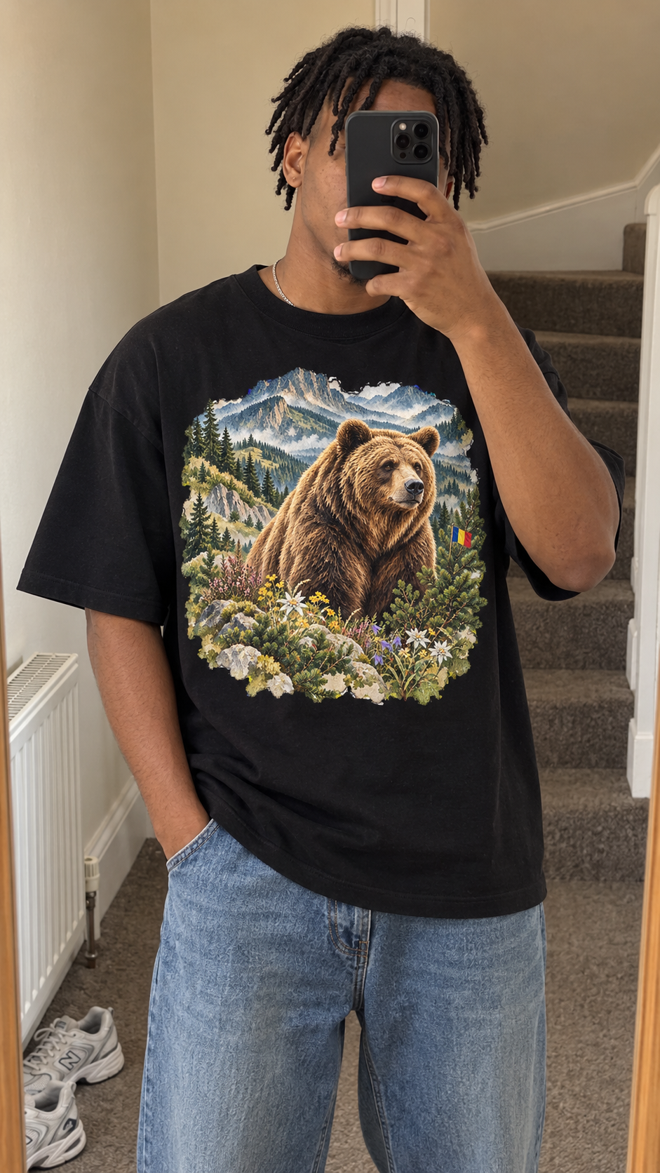AI generated romania Heritage T-Shirt casual mirror selfie mockup