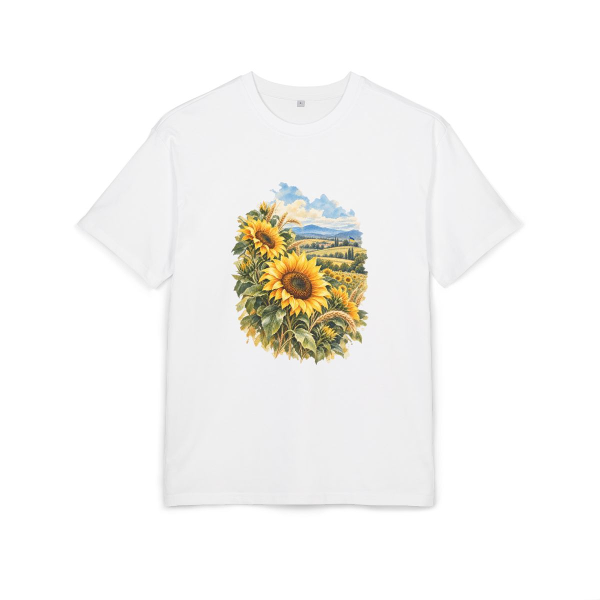 Ukraine Heritage Oversized T-Shirt front in White; original Printify mockup