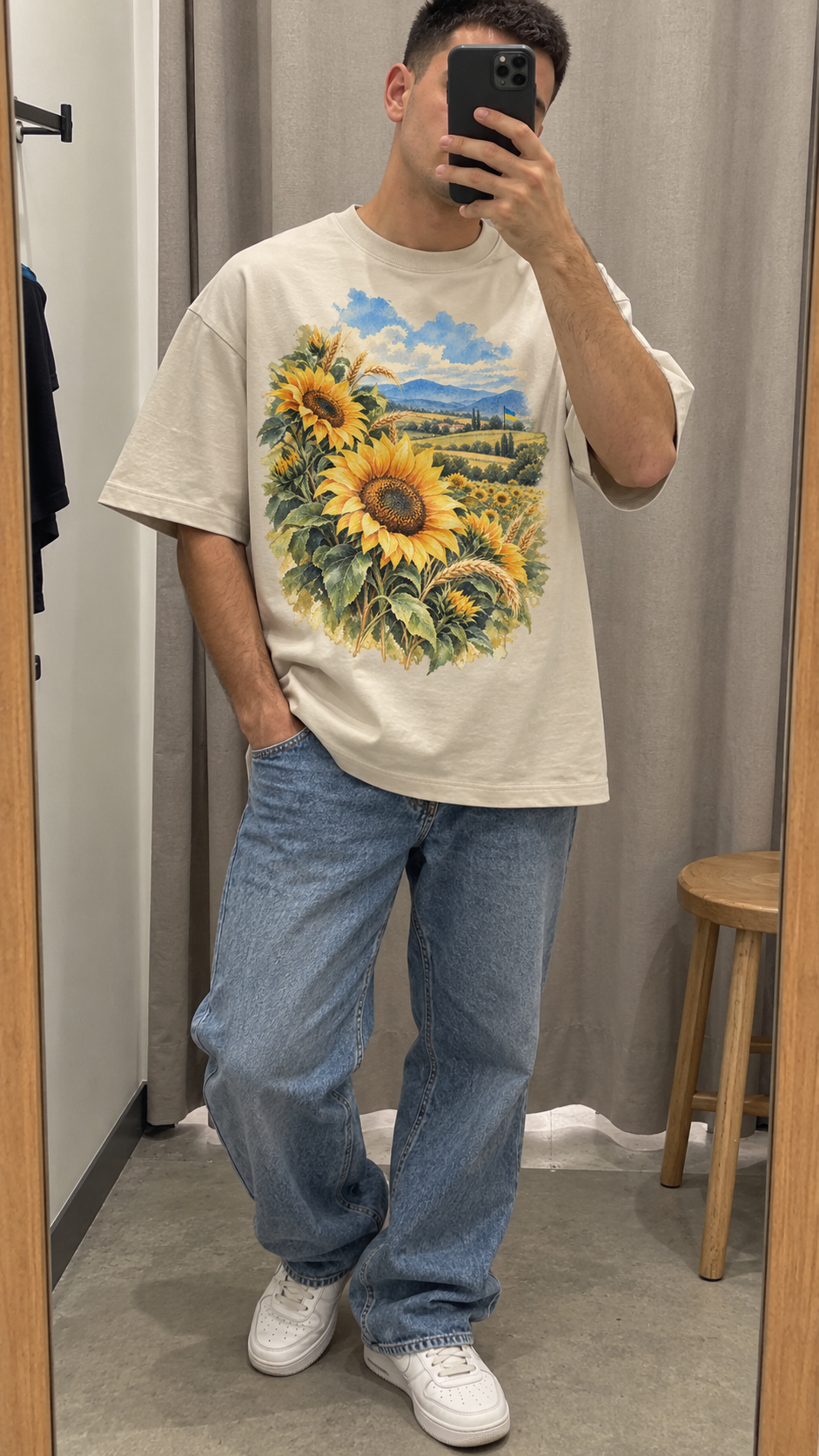 AI generated ukraine Heritage T-Shirt casual mirror selfie mockup