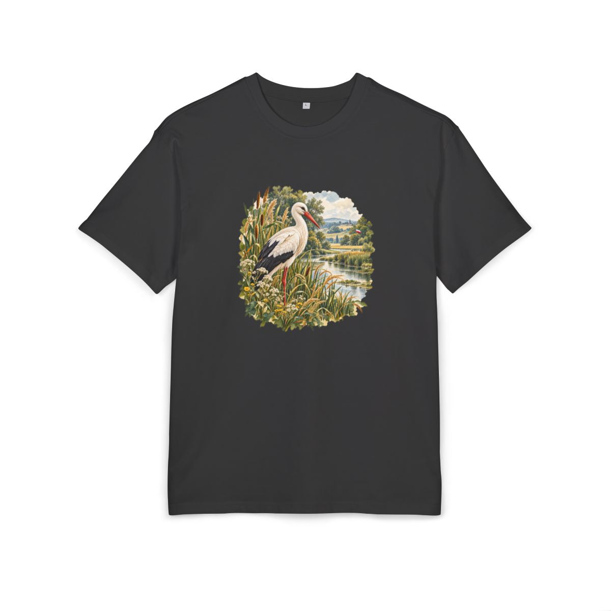 Poland Heritage Oversized T-Shirt front in Black; original Printify mockup