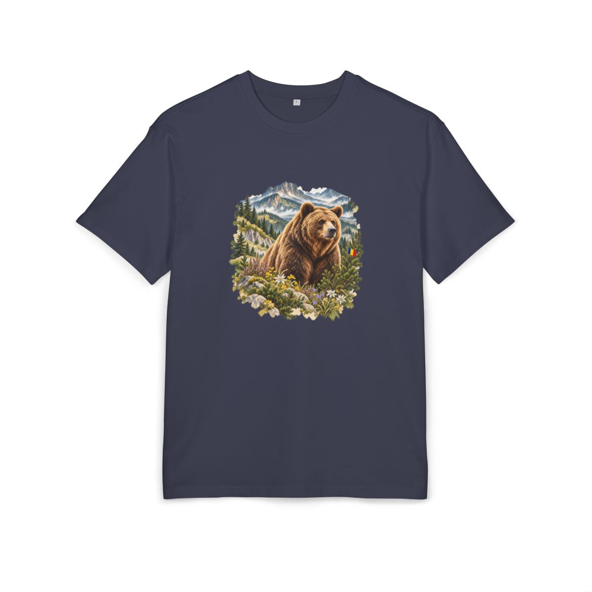 Romania Heritage Oversized T-Shirt front in Navy; original Printify mockup